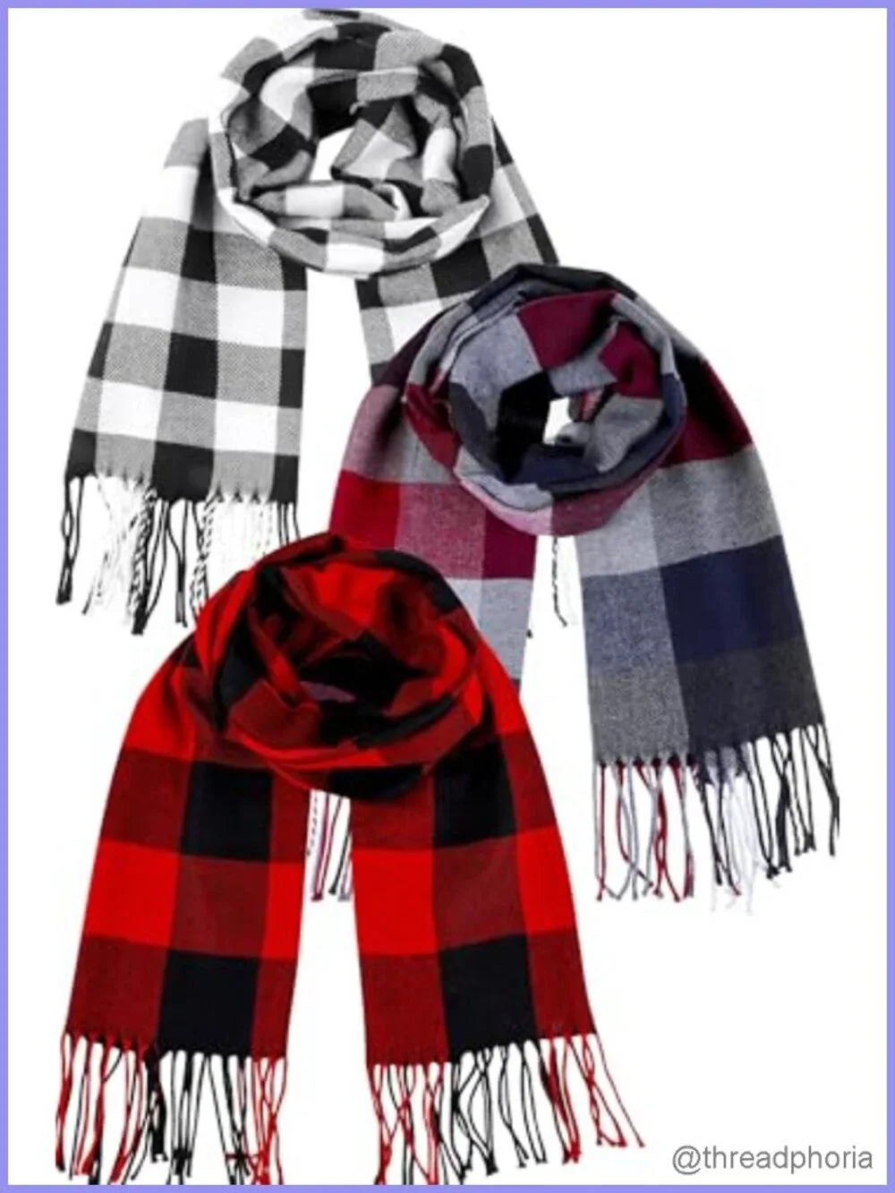 3-Piece Winter Plaid Scarf Shawl Wrap for Women Men Soft Polyester